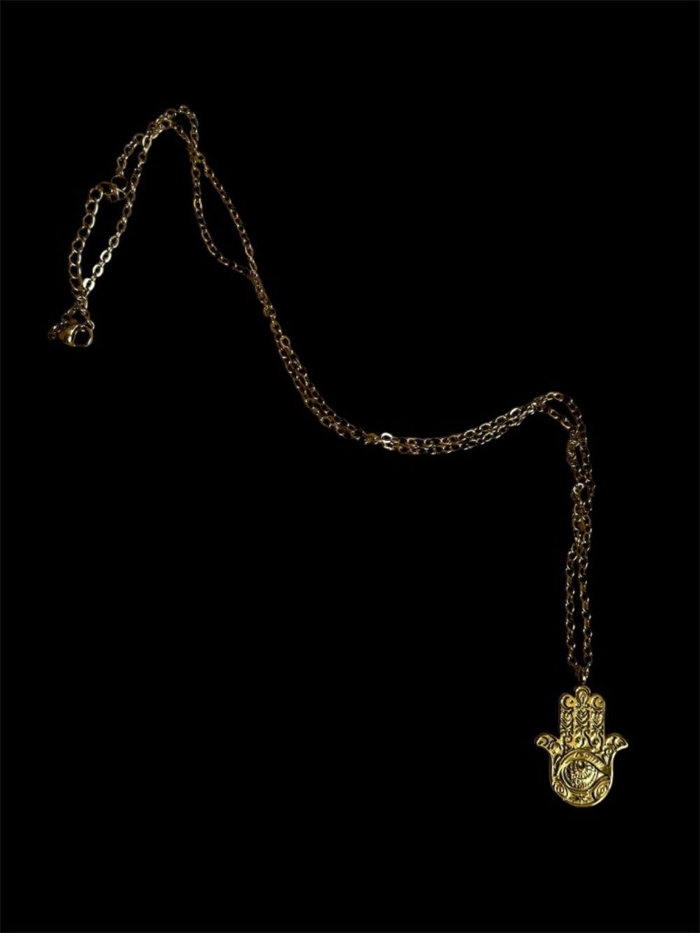 Hamsa Hand Evil Eye 18K Gold Plated Pendant Stainless Steel Necklace - Picture 6 of 7